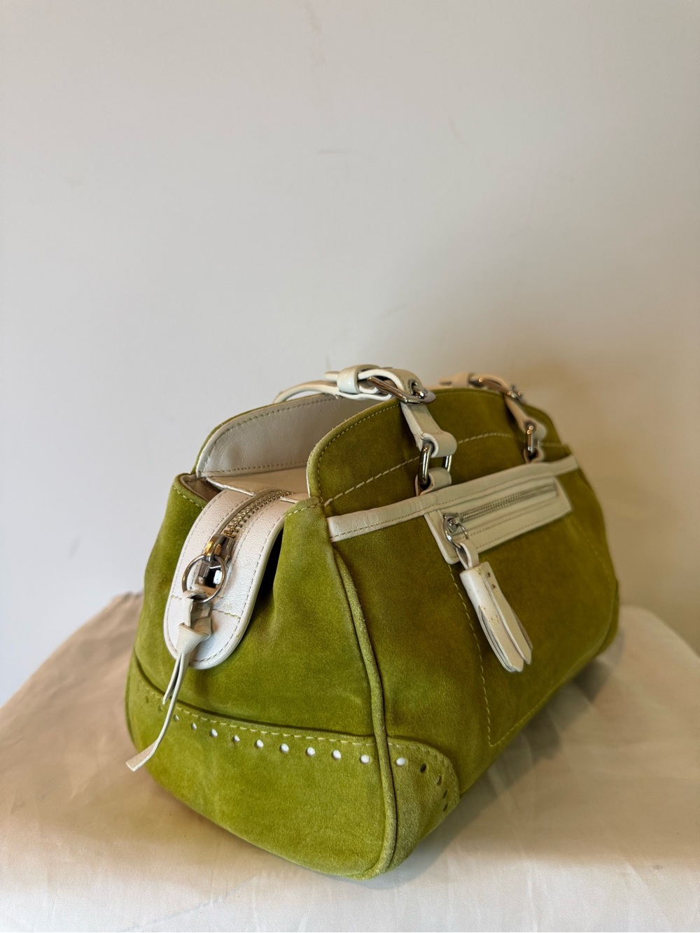 ULTRA RARE! Coach (2004) Hamptons Suede Carryall Satchel- Matcha/White - Picture 9 of 9